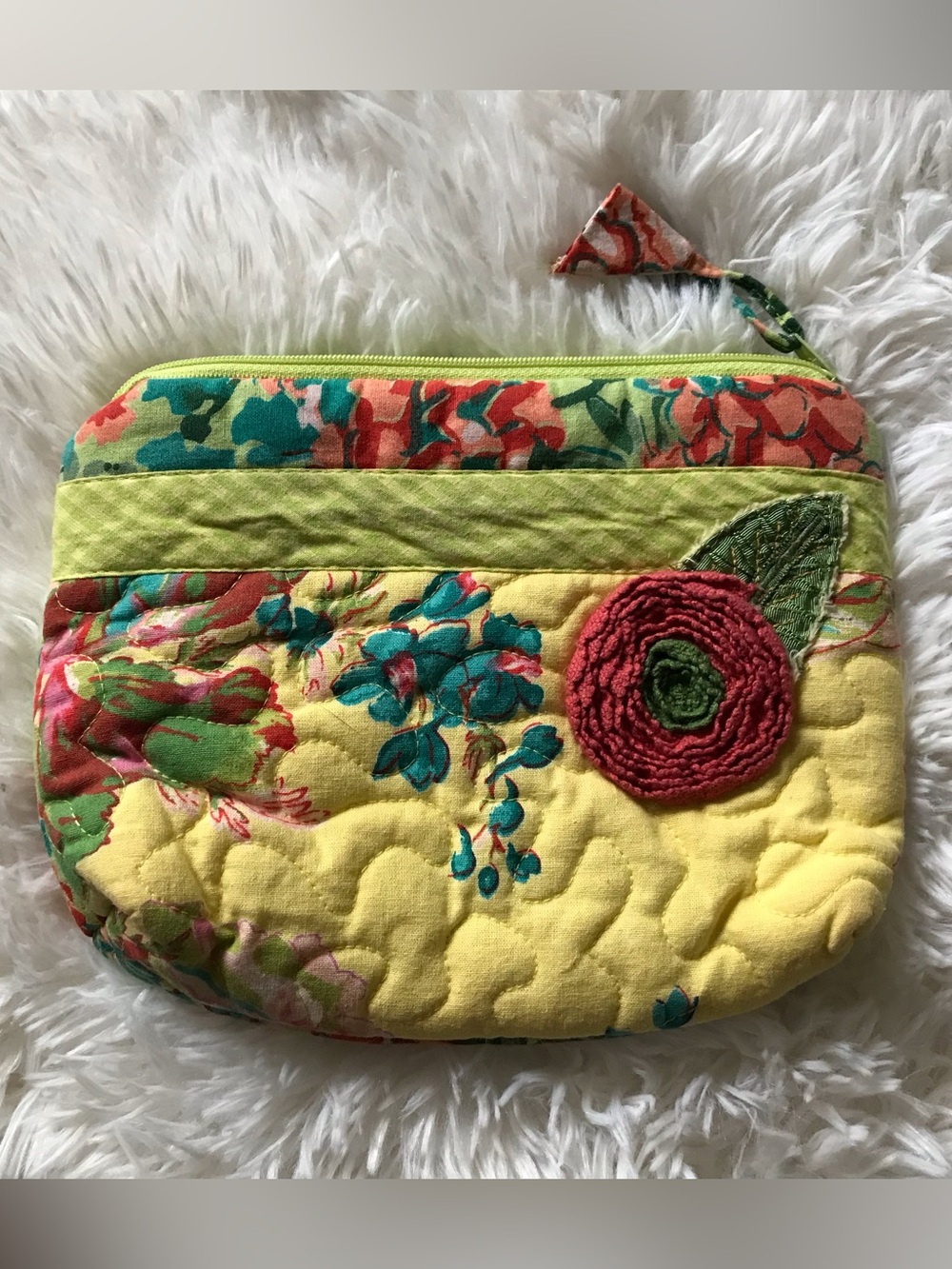 April Cornell Quilted Cosmetic Bag NWOT Yellow Red Blue Green
